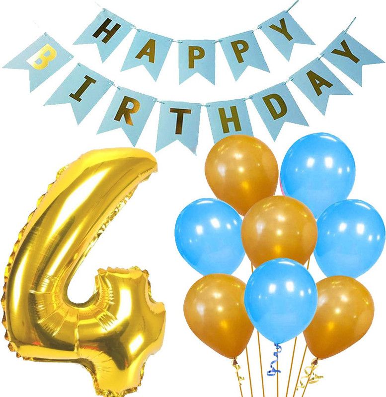 Acril Baby Birthday Decorations – Birthday Decorations Blue and Gold Party Supplies – Happy Birthday Banner(1), Number Foil(1), Metallic Balloons(100) – Set of 102  (Set of 102)