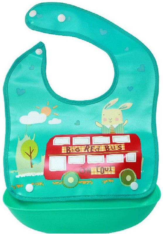 SYGA 1 Piece Red Bus Pattern Waterproof Silicone Roll up Washable Crumb Catcher Baby Feeding Eating Bib  (Multicolor)