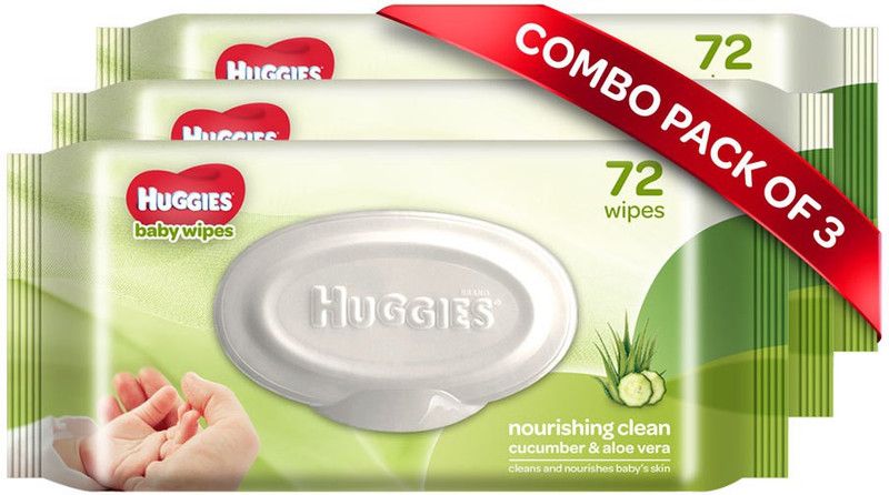 Huggies Baby Wipes - Cucumber & Aloe, Pack of 3 (216 wipes)  (216 Wipes)