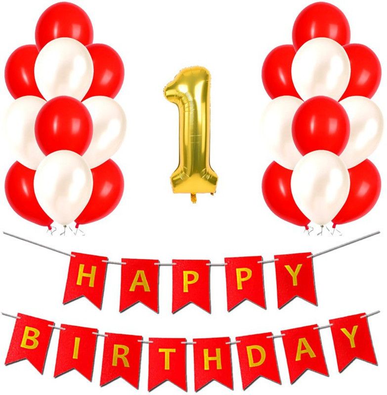 Happy Decoration First Happy Birthday Paper Banner Set Combo For Party Decoration (Set of-32/Red)  (Set of 32)