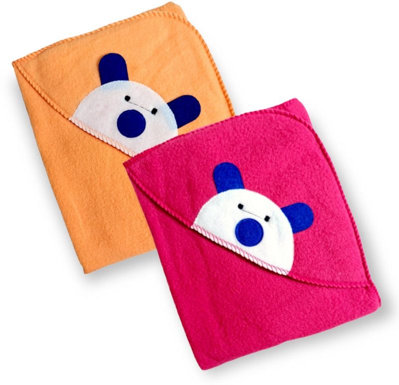 BRANDONN Embroidered Crib Hooded Baby Blanket for AC Room  (Polyester, Hotpink, Peach)