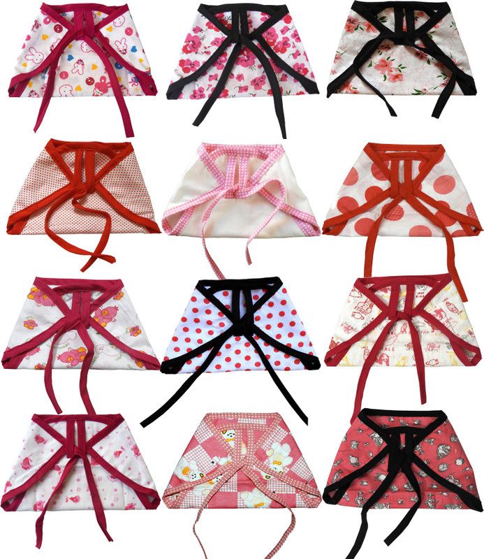 SRIM Reusable Cotton Nappy of Fabric with Double - Layer Langot Washable 2471 - Multicolor-Set of 12 - Pinky Pink