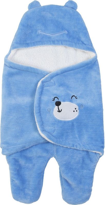 BABY ZONE Solid Crib Hooded Baby Blanket for AC Room  (Microfiber, Blue)