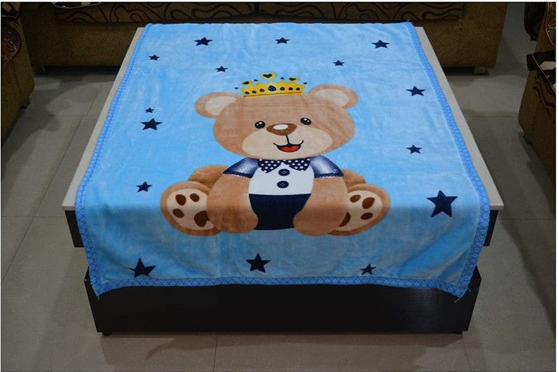 Bless Kraft Printed Single Woollen Blanket for AC Room  (Fur, Blue)