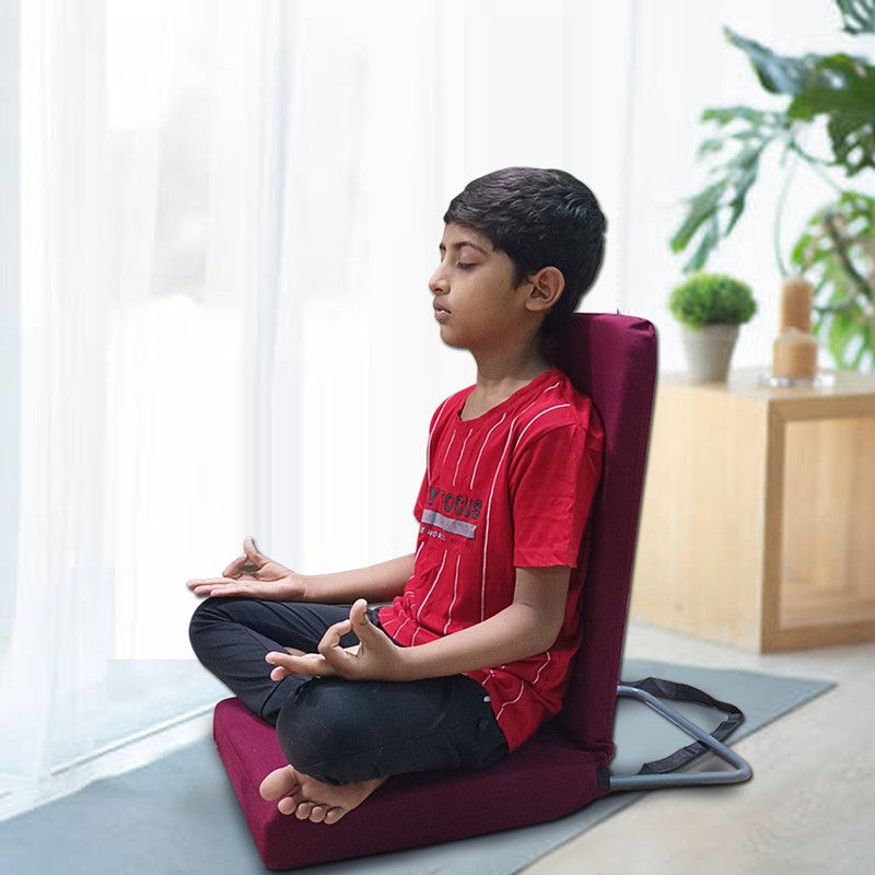 KAWACHI Back Support Folding Yoga Kids Meditation Chair Study and Reading Floor Chair  (Maroon)