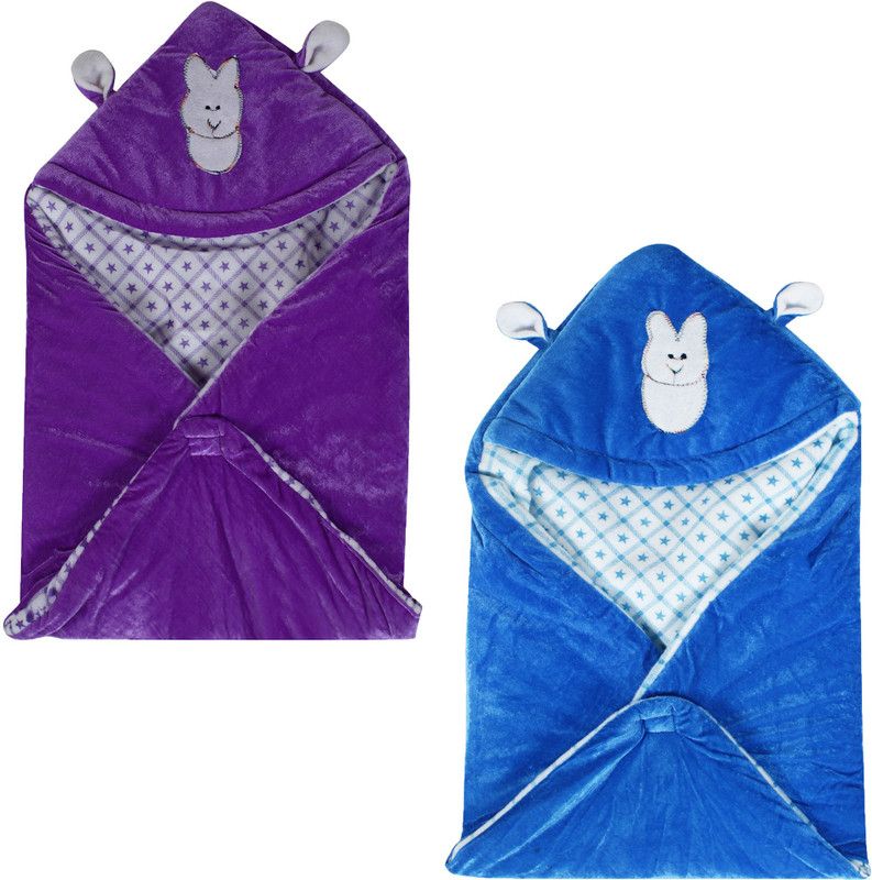My New Born Printed Single Hooded Baby Blanket for AC Room  (Polyester, Multicolor)