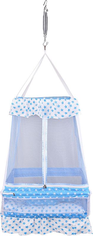 132 Baby's Hanging Swing Cradle with Bedding Set, Mosquito Net and Spring  (Blue)
