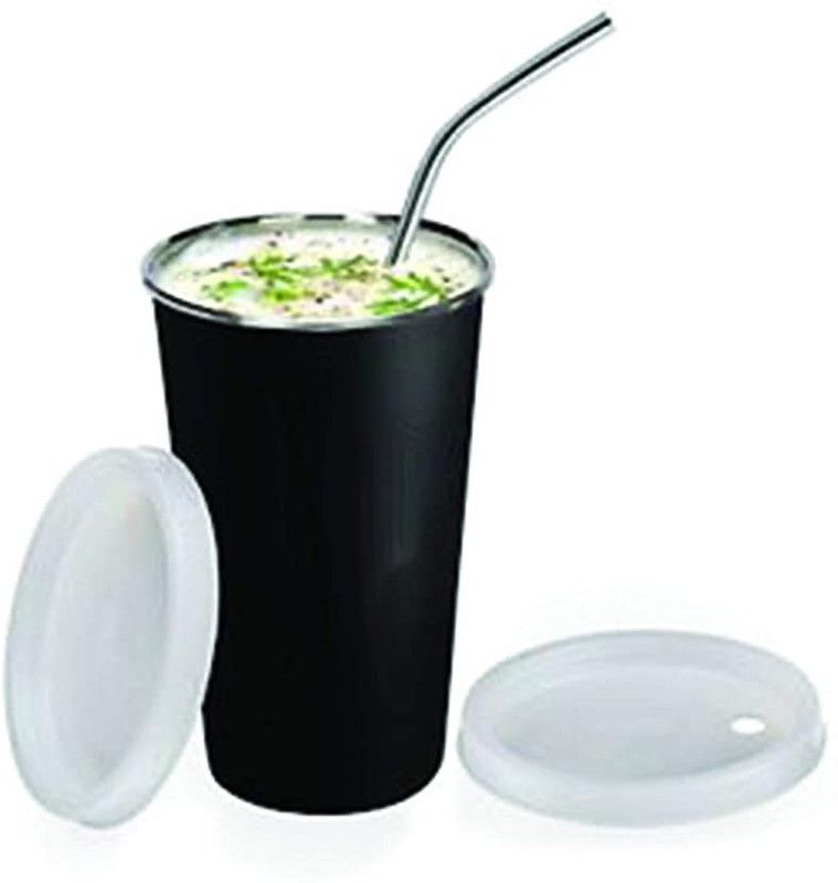 avk stainless steel sipper cup with lid and straw sippy cup for kids 300 ml black  (Black)