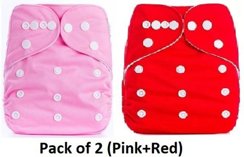 flockidos Reusable Cloth Diapers Washable, Adjustable Size with Insert(Pink+Red) - New Born  (4 Pieces)
