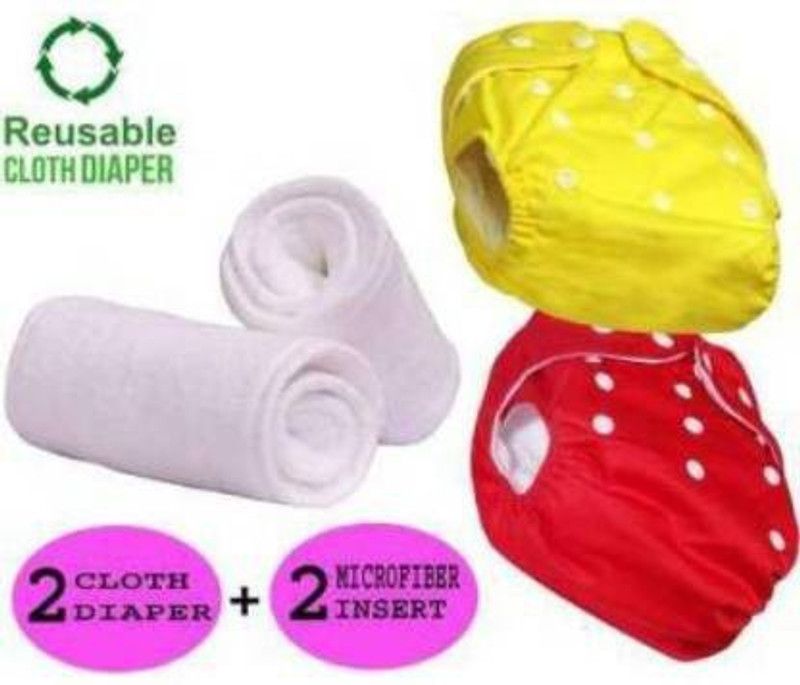 CREEPY Baby Cotton Cloth Pocket Washable Reusable Adjustable Baby Diaper|Baby Nappie (Pack of 2) With 2 Insert