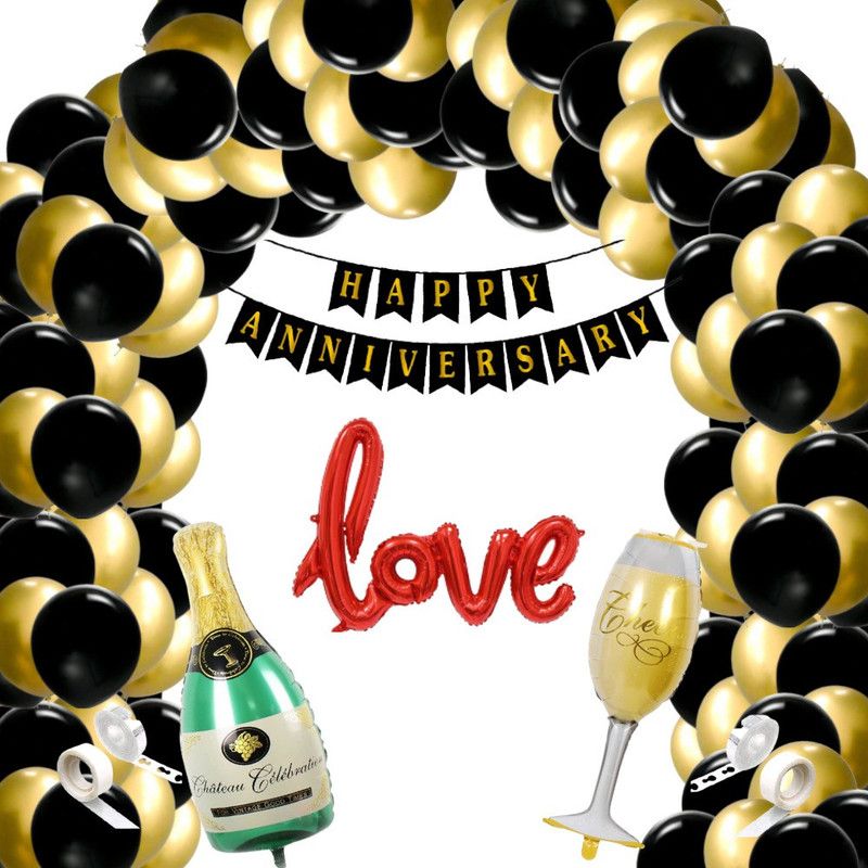 FLICK IN Happy Anniversary Decoration Set Balloon Arch Garland Kit Banner Love Decoration  (Set of 88)