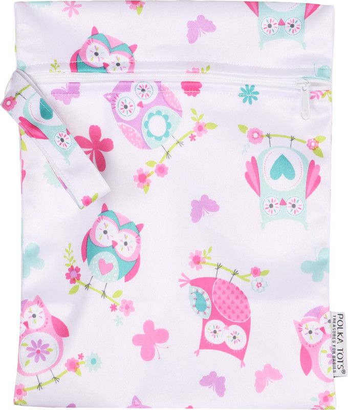 Polka Tots Owl Organizer Storage Washable and Reusable Waterproof Cloth Diaper Wet Bag Wet bag  (White)