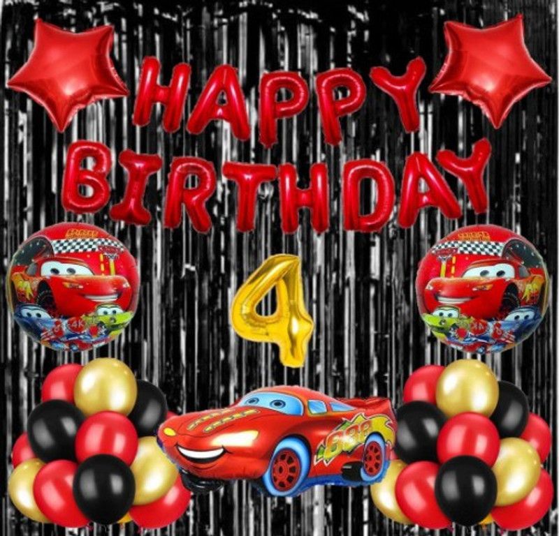 Jolly Party Premium Quality Happy Birthday Set for 4th Birthday (Red & Black)  (Set of 39)