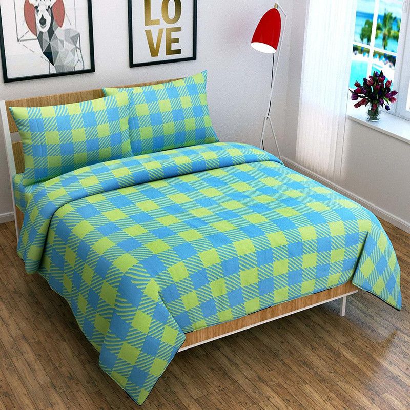 SIMRITA 160 TC Polycotton Double Checkered Flat Bedsheet  (Pack of 1, Green)