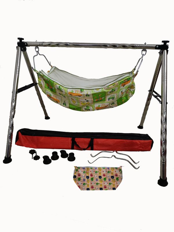 GENESIS ENTERPRISE SALES ROUND TWISTED FOLDABLE STAINLESS STEEL CRADLE WITH COT(KHOYU,ZHOLI) BLACK  (Black)
