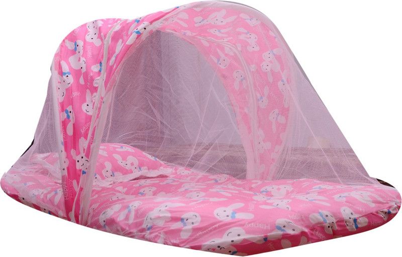 GURU KRIPA BABY PRODUCTS ™ Presents - Baby Mattress With Mosquito Net Foldable Cot Net With Atech Mosquito Net & Include Pillow Soft Cotton Fabric Baby Mosquito Net Bed Age 0-9 Months (Pink) Baby Bed Padded Bed  (Fabric, Red)