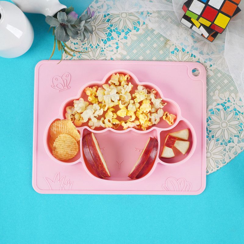 Little one Cute SHEEP Shape Baby Self Feeding Training Divider Plate|BPA-free, Non Toxic - Silicone  (Pink)