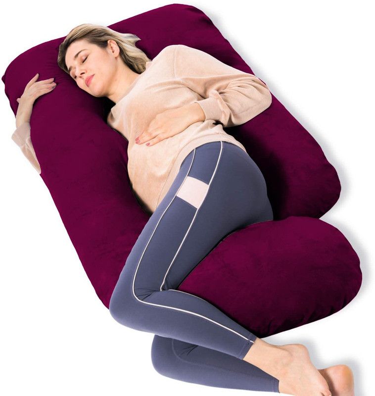 WILD MINT ultra soft j shaped pillow Microfibre, Polyester Fibre Solid Pregnancy Pillow Pack of 1  (wine)