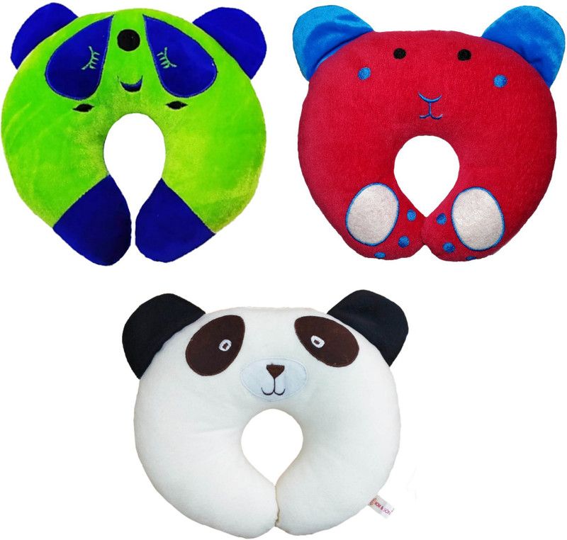 MOM & SON Cotton Animals Baby Pillow Pack of 3  (GREEN&RED&WHITE)