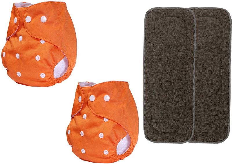 Feelitson Cloth Diaper Reusable Washable Adjustable With 2Orange Diaper 2Insert - S  (4 Pieces)