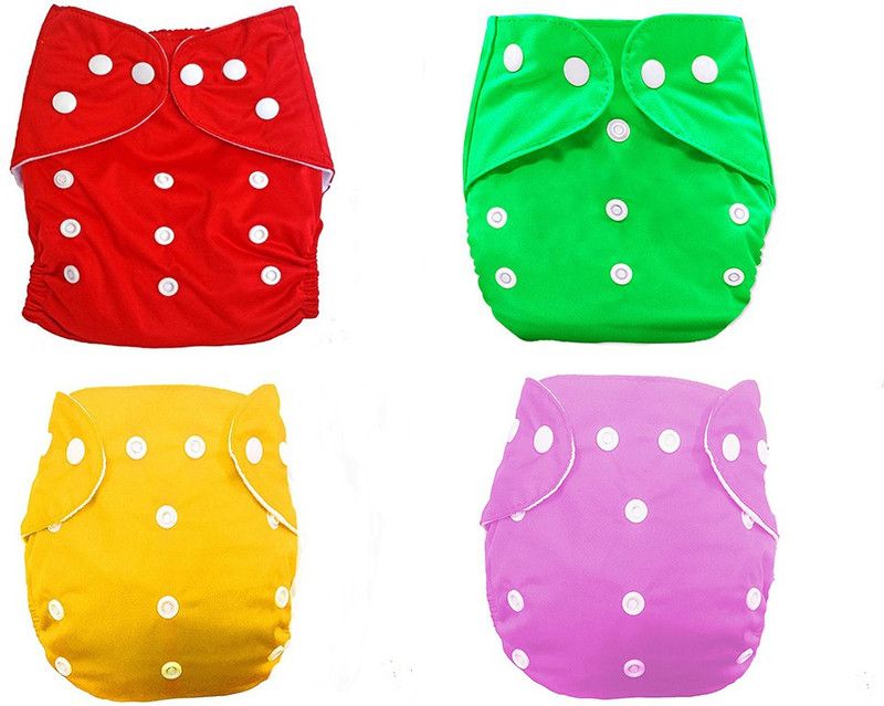 Feelitson Cloth Diaper Reusable Washable Adjustable With 4 Diaper Multicolor - S  (4 Pieces)