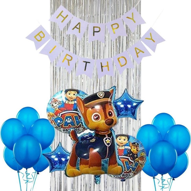 Wonder Paw Patrol Chase Birthday Decoration 57 Pc Kit for Kids, Blue HBD Banner, 50 Blue Balloon, Silver Foil Curtain  (Set of 57)