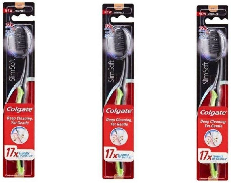 Colgate Slim Charcoal Black Soft Toothbrush (Pack of 3) Soft Toothbrush  (3 Toothbrushes)