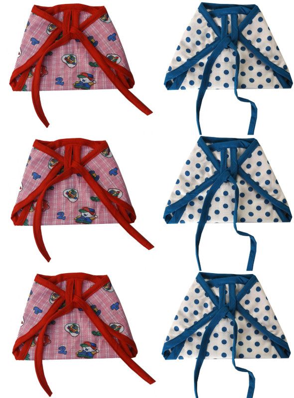 SRIM Cotton Cloth Nappy with Double Layer Fabric - Langot for New Born - 6 Pcs - Best for 3-9 month Baby - Blue, Red SMC20915