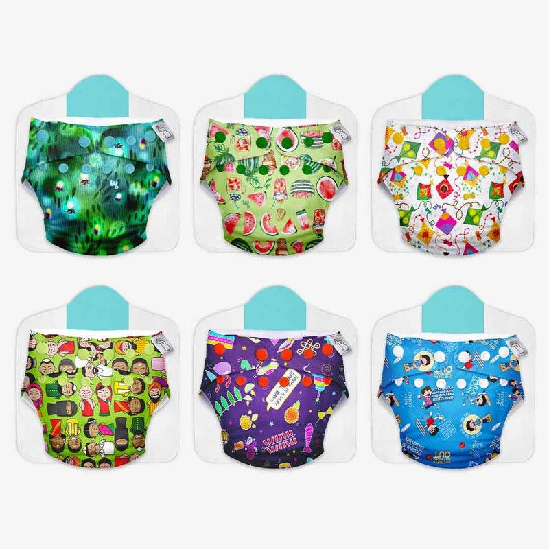 Superbottoms Cloth Diapers for babies - Value Combo Pack of 6 Freesize UNO- New Version
