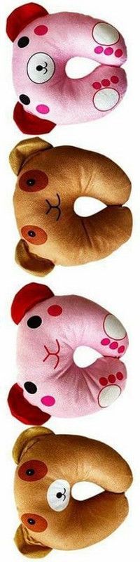BLENZZA DECO Microfibre Animals Baby Pillow Pack of 4  (Brown Pink Brown Pink)