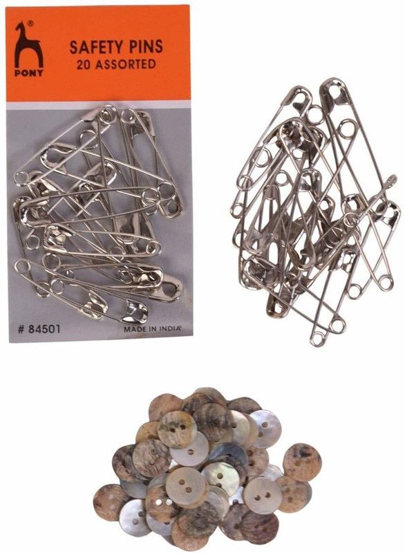 RTM -Mix Size Set of 3 Packet, 20 Pins in 1 Packet Total 60 Safety Pins (Silver)  (White)