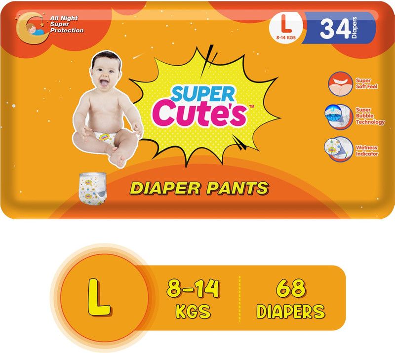 Super Cute's | Wonder Pullups | Pant Style Premium Diaper | For Superior Absorption - L  (68 Pieces)