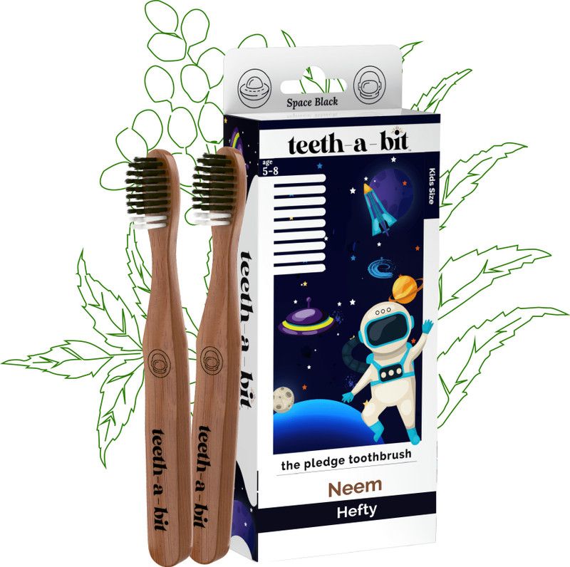 teeth-a-bit The Pledge Toothbrush Kids (5-8 Years) Neem Hefty Handle with Soft SB Bristles Soft Toothbrush  (2 Toothbrushes)