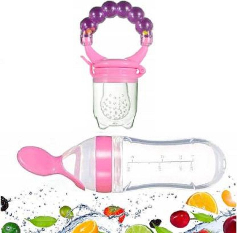 Organic Kidz Baby Squeezy Food Grade Silicone Bottle Feeder for Baby Feeding Teether Teether and Feeder  (Pink)