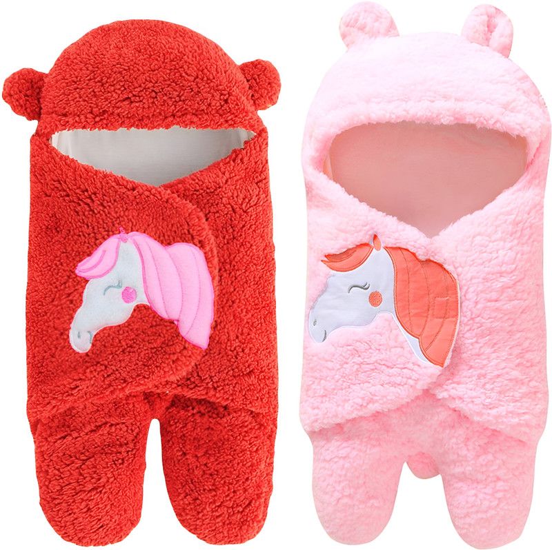BRANDONN Embroidered Single Hooded Baby Blanket for AC Room  (Microfiber, Red, Pink)