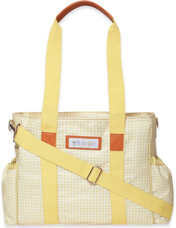 Mi Arcus Gingham Check Print Diaper Bag- Yellow Diaper Bag  (Yellow)