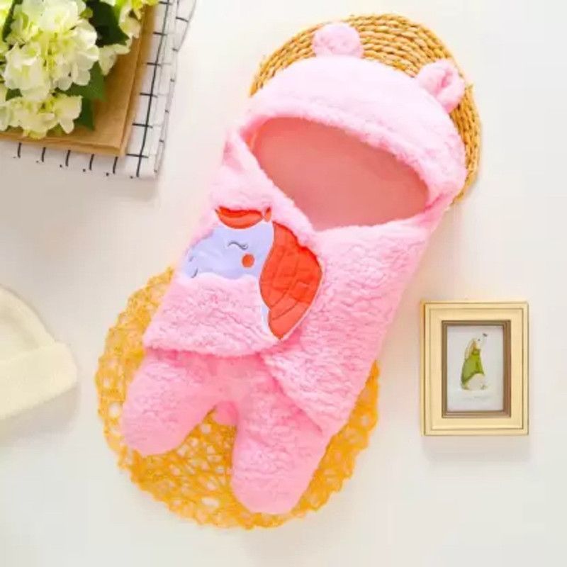 FIRST TREND Embroidered Crib Hooded Baby Blanket for Heavy Winter  (Fur, Pink)