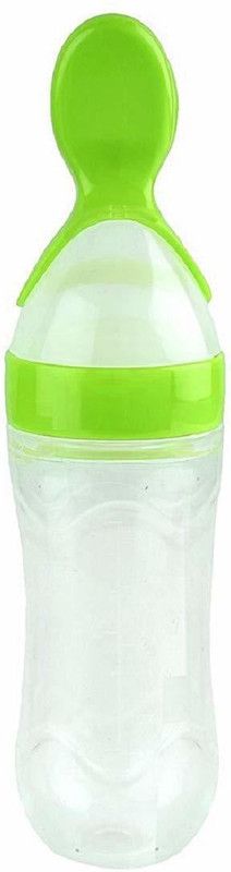 Olsic Silicone Baby Food Feeding Bottle with Spoon (Green) - 120 ml  (Green)