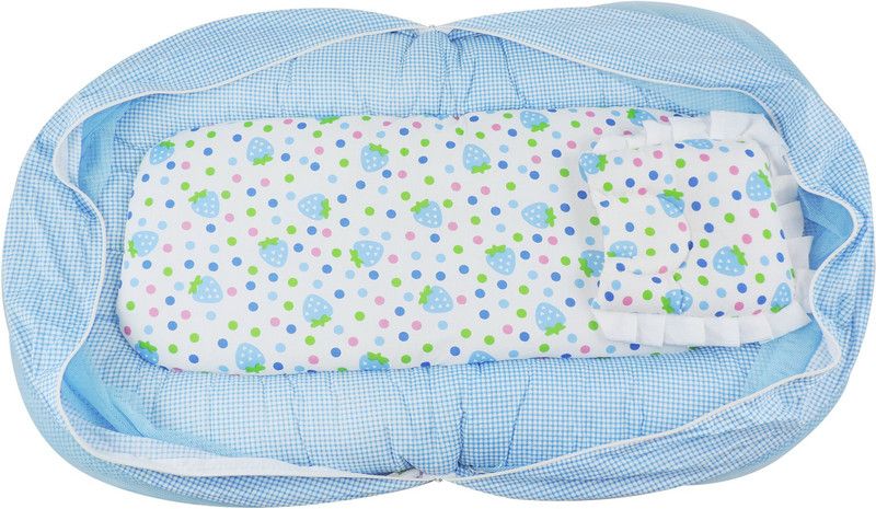OLE BABY Nylon Infants Washable Jumbo Reversible 2 In 1 Polka Strawberry Print Mosquito Net  (Multicolor, Frame Hung)