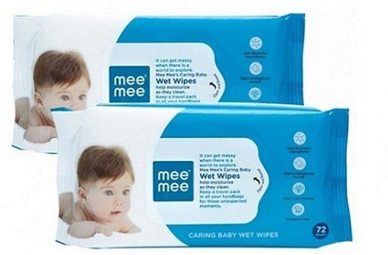 MeeMee Caring Baby Wet Wipes Help Moisturize As They Clean Each 72 Sheets Set of =2)  (2 Wipes)