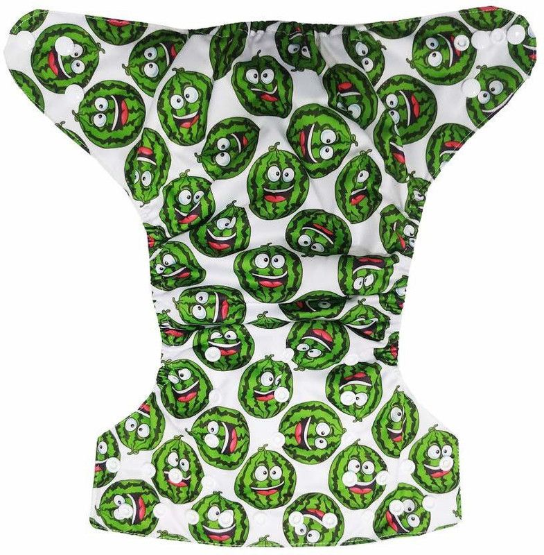 Flair Soft Baby Reusable babysoft Cloth Diaper with Microfiber Inserts - White Watermelon Pattern One Size Fits to All - L