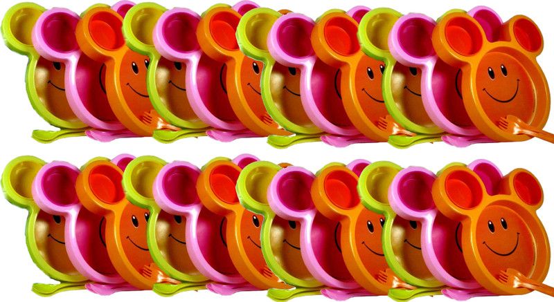 ShubhKraft Return Gift In Bulk Mickey Shape Lunch Plate With Two Deatachable Bowls (24 Pcs) - Plastic  (Multicolor)