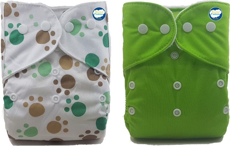 BACHA FASHION Reusable Pocket Cloth Diaper (No Insert)(Set of 2)-Paws Buddy+ Green