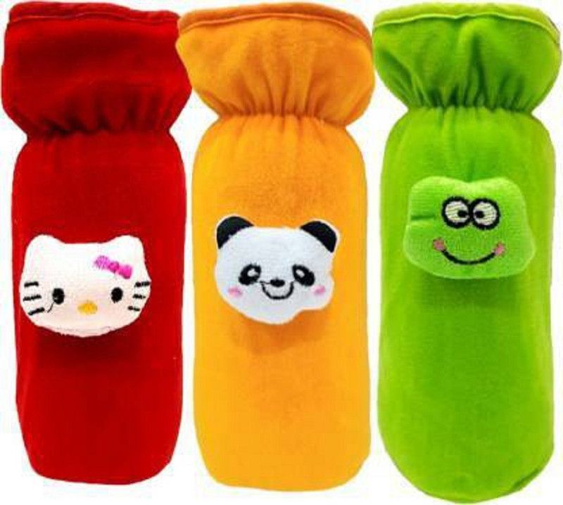PADDY BABY Soft Plush Stretchable Baby Feeding Bottle Cover with Easy to Hold Strap |Suitable for 250 ml Baby Feeding Bottle Cover Pack of 3-Red_Yellow_Green  (Red, Yellow, Green)