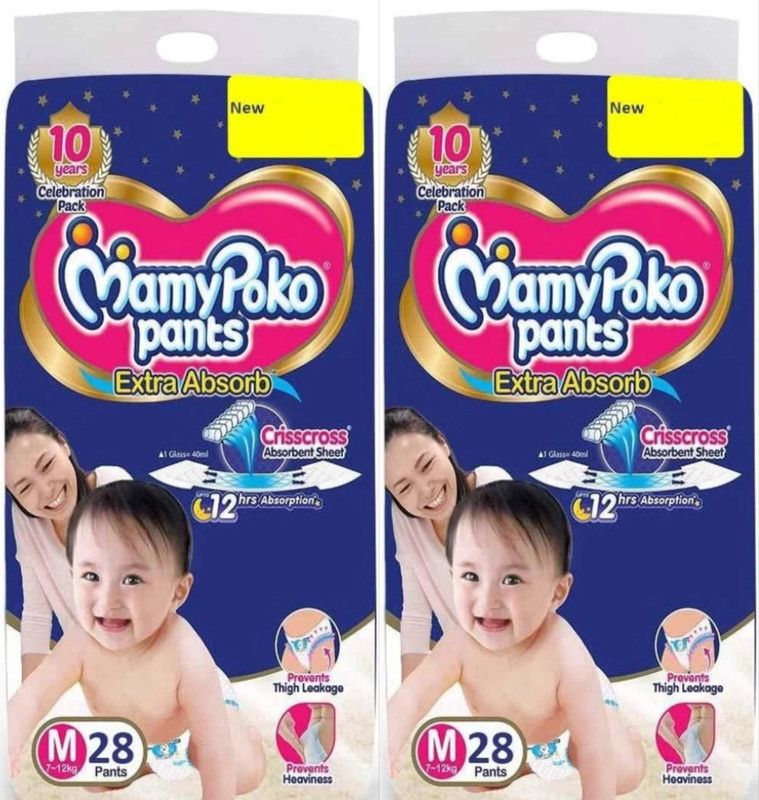 MamyPoko Pants Extra Absorb Diaper- Medium Size Pack of 28+28 Diaper(M-28+28) - M  (56 Pieces)