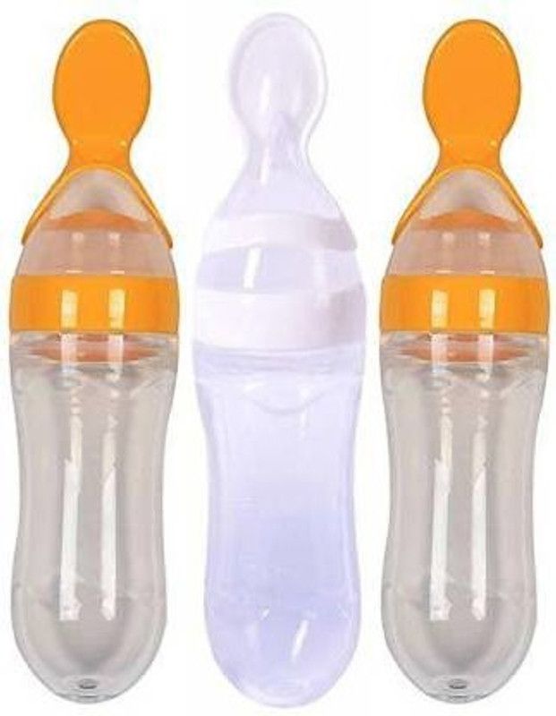 SS Sales Baby Squeezy Food Grade Silicone Bottle Feeder with Soft Silicon|Spoon Feeder|Ceralac Feeder|Rice Paste Milk Food Feeder 90 ML (Squeezy Feeder - Yellow White ) - 90 ml  (Yellow, White)