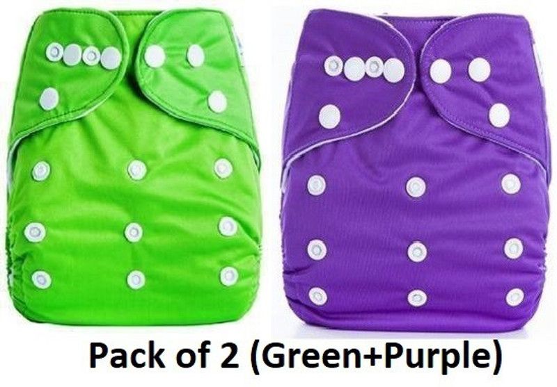 flockidos Reusable Cloth Diapers Washable, Adjustable Size with Insert(Green+Purple) - New Born  (4 Pieces)