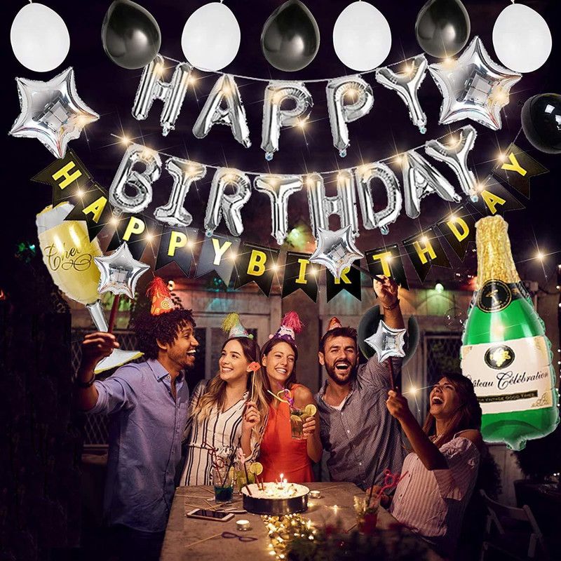 SensibleDecoraters Birthday Party Decoration Banner Black and White Balloons (Pack of 69)  (Set of 69)