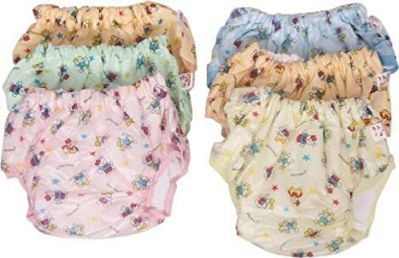 Chinmay Kids Baby Panty for Boys and Girls Reusable Waterproof with Soft Lining Inside Absorbable Plastic Outside- Colorful Print Free Size - Pack of 6