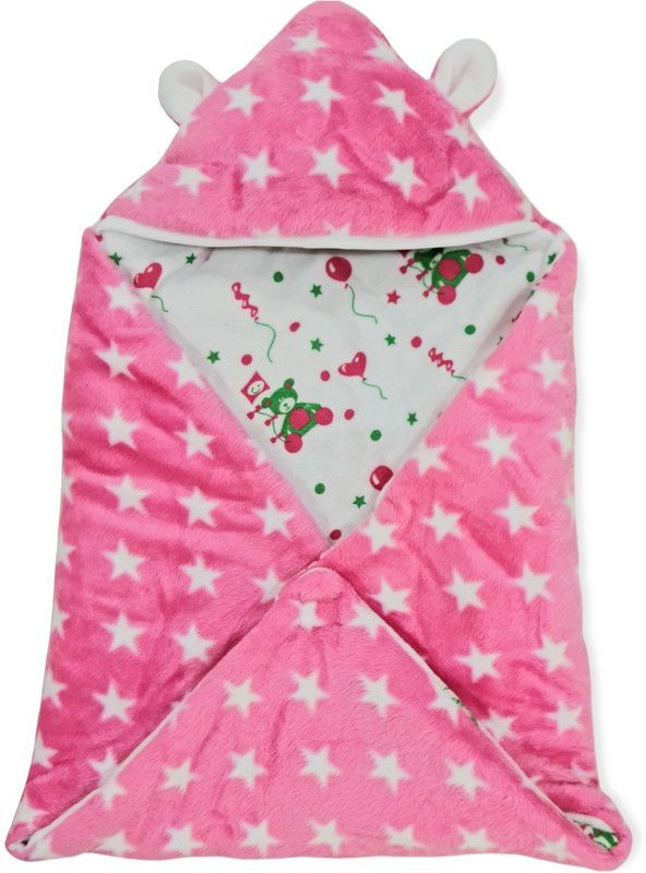 BABY ZONE Embroidered Crib Hooded Baby Blanket for AC Room  (Microfiber, 3671Starkit_Pink)